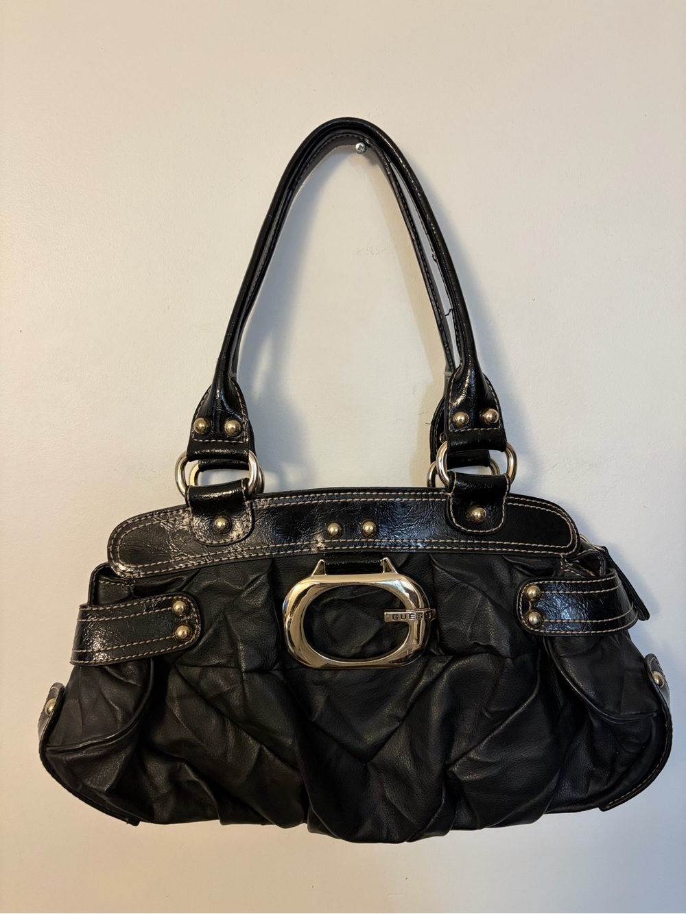 Guess Y2K Black Shoulder Bag with Silver Hardware